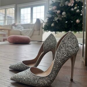 Aqua Silver Glitter Heels